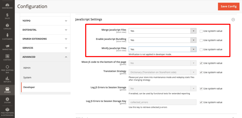 Site speed - Javascript settings
